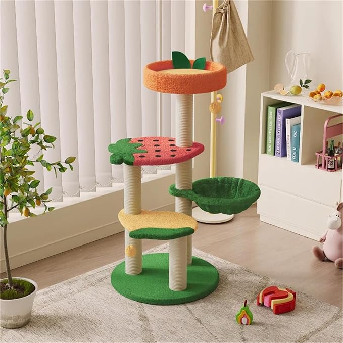Happy & Polly Cute Cat Tree - 40.5" Fruit World Cat Tower for Indoor Cats, Cat Tree Condo with Sisal Scratching Posts, Cozy Hammock, Plush Strawberry Perches, Kitten Cat Trees Towers Activity Center