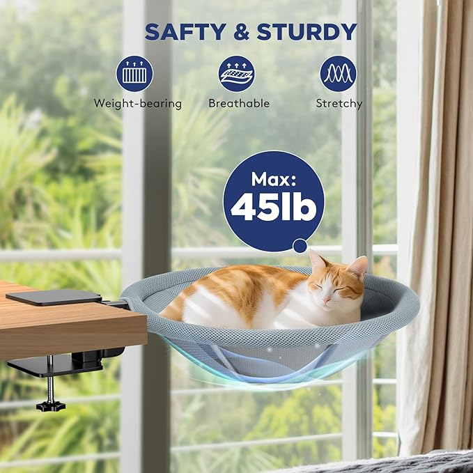 AIPERRO Foldable Cat Desk Bed – Space-Saving 90° Fold, Removable Washable Cover, Supports Up to 45lbs, Sturdy Cat Sleeping Bed for Large Cats, Perfect for Office/Game Table