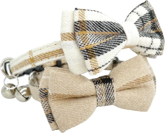 2 Pack Cat Collars Set, Cat Collar Breakaway with Cute Bow Tie and Bell, Adjustable from 7.5-10.8 Inch, Soft and Comfortable for Kitten and Some Puppies