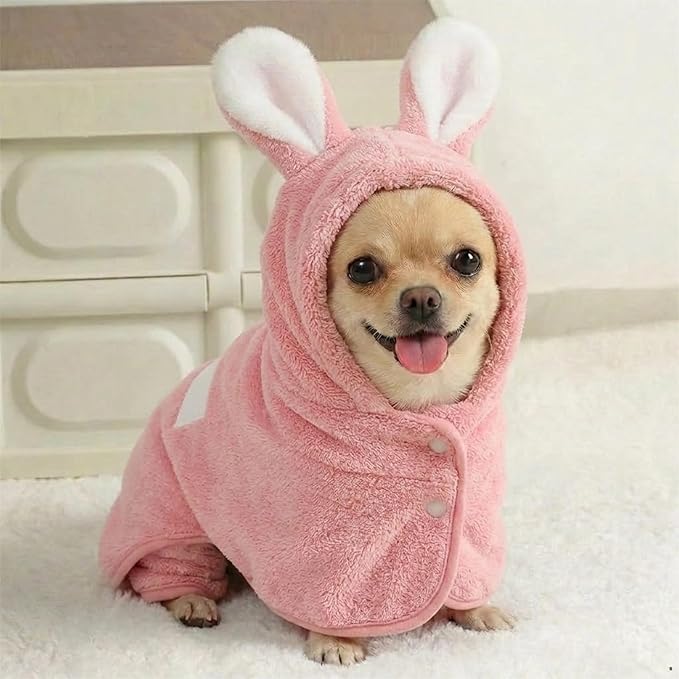 Dog Bathrobe Super Absorbent Towel for Small Dogs Cats Fast Drying Dog Robe Coat with Hood Puppy Cat Bath Towel Wrap Pet Grooming Supplies After Shower (S,Deep Pink)