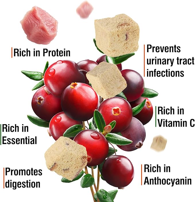 Freeze-Dried Chicken Cat Treats, Chicken Cube Snacks with Cranberry for Pets, Single Ingredient Chickens Dog Treat Bite-Sized Pieces