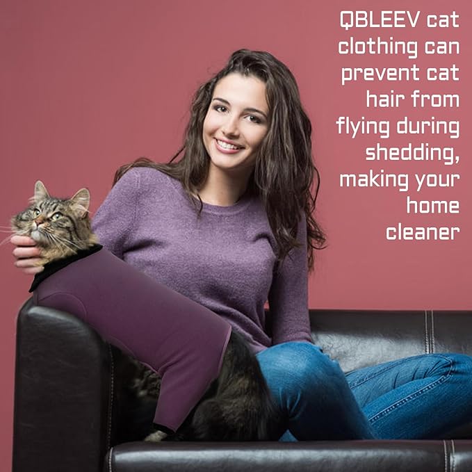QBLEEV Sticky Hair Cat Clothes, Soft Cat Pajamas for Cats Only, Prevent Lost Fur Kitten Sweater Onesie, Stretchy Recovery Suit for Female Male Cats After Surgery Daily Wear, Fuchsia, XS