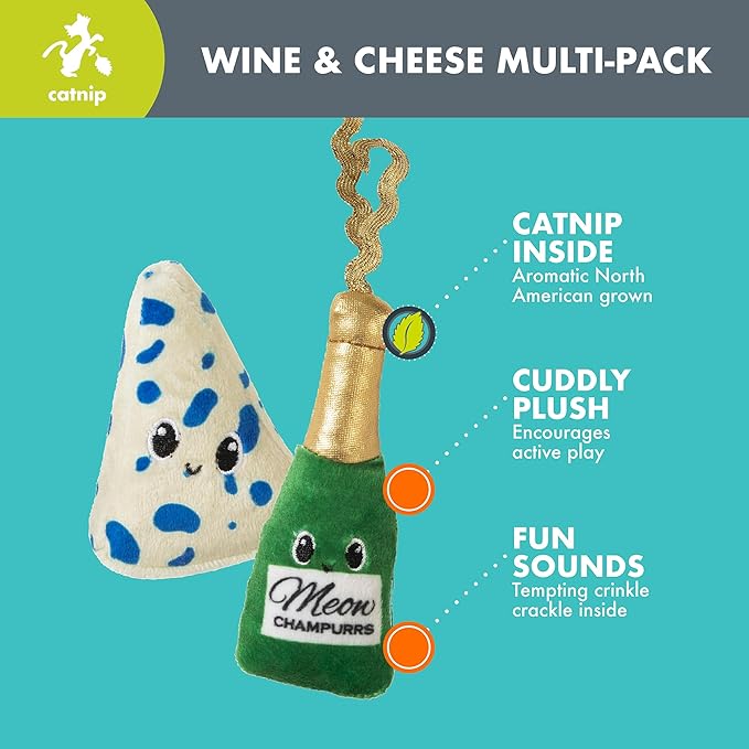 Wine & Cheese Catnip Plush Cat Toy, Pack of 2
