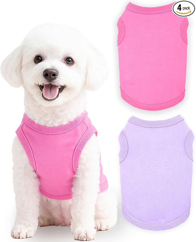 2 Pieces Dog Clothes for Small Dogs Girl Boy Spring Summer Soft Puppy Shirt Solid Color Chihuahua Clothes Pet Clothing Cute Cat Cloth XXS~M (Rose,Purple, X-Small)