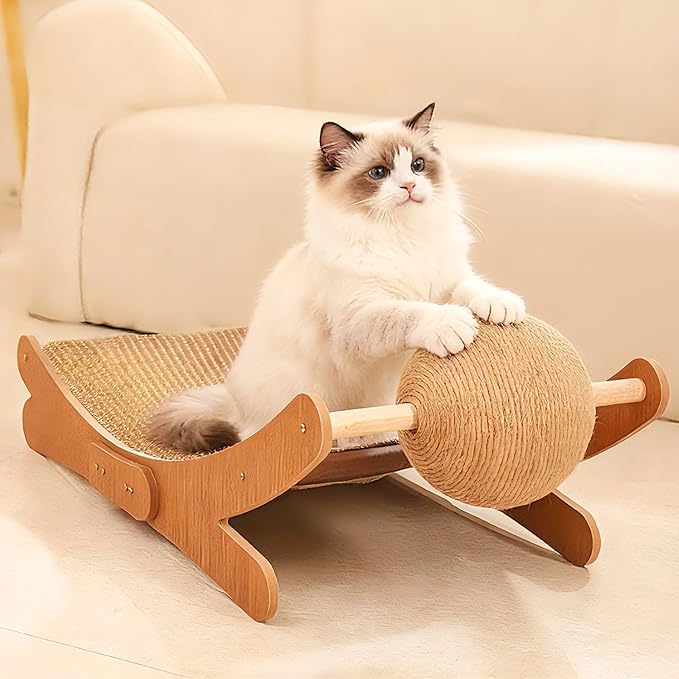 Sisal Cat Scratcher Bed for Cat Scratching Chair Hammock, Large Scratch Post Lounger Pad with Toy Ball for Indoor Cats