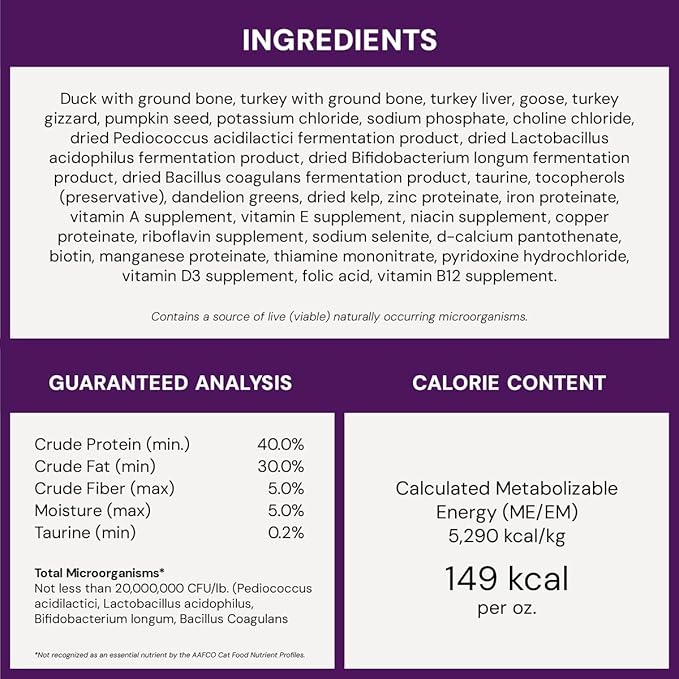 Stella & Chewy's Freeze-Dried Raw Cat Dinner Morsels - Premium Duck & Goose Recipe with 98% Cage-Free Poultry-& Organs - Natural Grain-Free Cat-& Kitten Food - Made in USA - 18 oz,(Pack of 2)