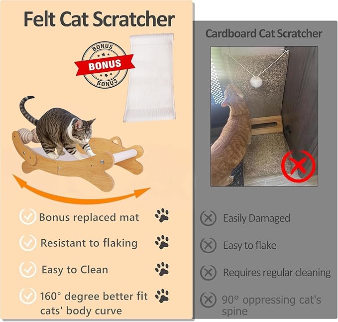 Cat Scratch Pad with Replacement Scratching Felt, Large Cat Scratcher Bed Hammock Lounge for Scratching Pad, Protects Furniture, Kittens Gifts