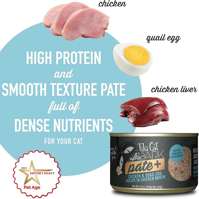 Tiki Cat After Dark Pate+ Chicken & Quail Egg, 5.5 oz. Cans (Pack of 8)