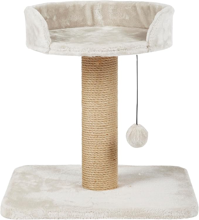 Trixie Mica 18-in Cat Tree for Kittens, Indoor Jute Scratching Post Cat Furniture, Padded Platform, Dangling Toy, Greige