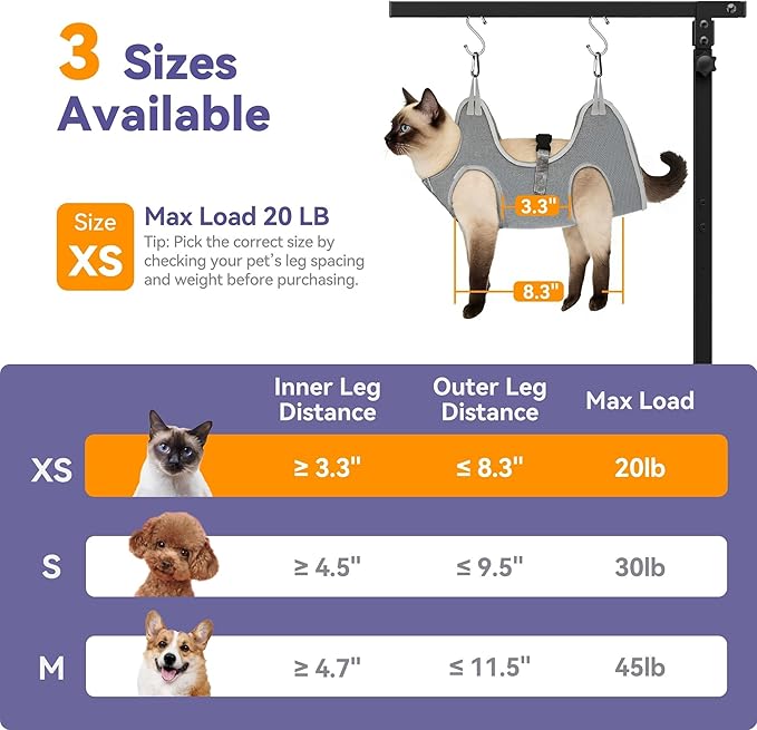 niffgaff Adjustable Dog Grooming Arm with Clamp, 26″–40″ Height, XS Hammock with Back Buckle, No-Sit Grooming Restraint for Small Cats & Dogs