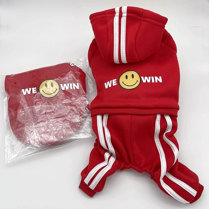 Cute Dog Hoodie Tracksuit Sweater Coat Jacket Winter Pajamas Clothes Clothing Jumpsuit 4-Legs Red for Cat Puppy Small Medium Big All Type Dogs (Large)