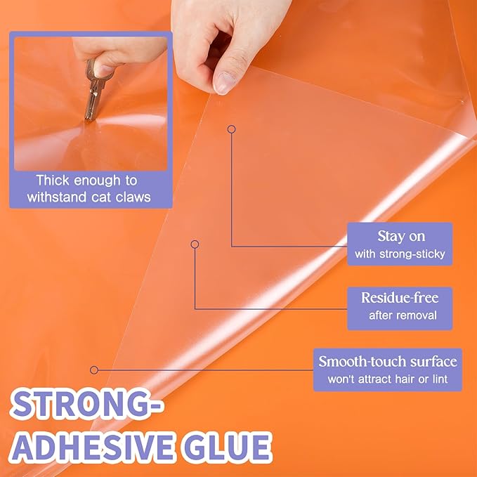 4 Pcs Anti Cat Scratch Furniture Protector Clear 17.8 * 197 Single-Sided Sticky Couch Protector for Cats, Flexible Couch Corner Guard Under Cats Claw for Corner Door Walls Bed