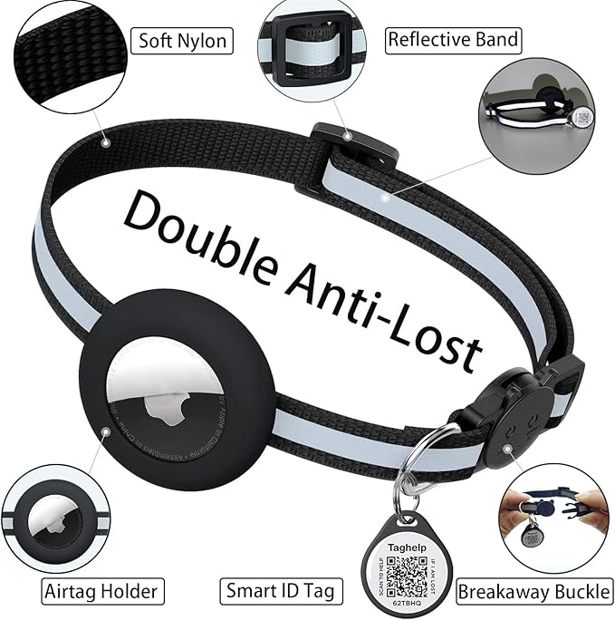 Smart ID tag&Airtag Cat Collar Breakaway with Bell,Reflective Kitten Collar with Apple Airtag Cat Collar Holder,Adjustable 7-12In,Safety Buckle for Girl Boy Cats,Pet Supplies,Accessories,Gifts(Pink)
