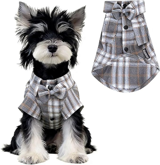 MAMORE Plaid Dog Shirt, Cute Puppy Outfit T-Shirt for Small Dogs Boy Girl, Soft Breathable Pet Cat Clothes Easter Thanksgiving Christmas Costume Apparel