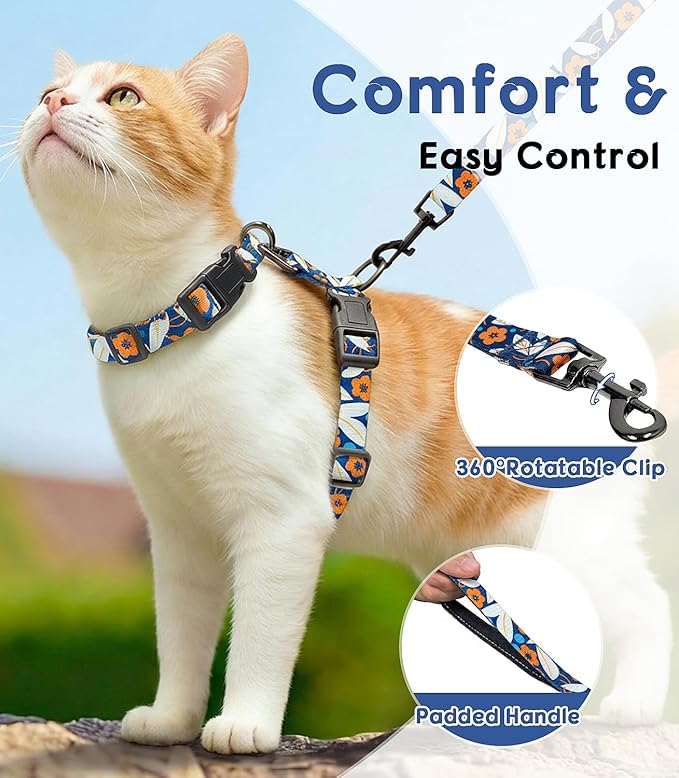 Halypet 2-Pack Cat Harness and Leash Set, Escape Proof 3-in-1 Adjustable Harness for Cats, Soft Lightweight, Easy On & Control for Walking, Travel & Outdoor Use, Medium (Navy & Orange)