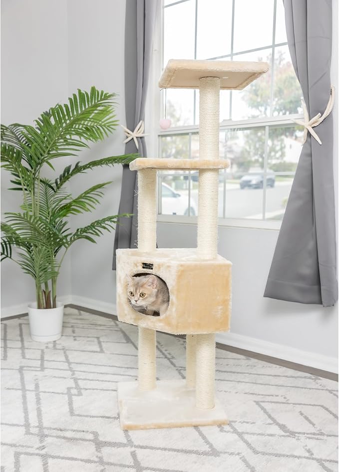 Aeromark 3 Tier Cat Tree, Armarkat Real Wood Scratch furniture A5201, Beige