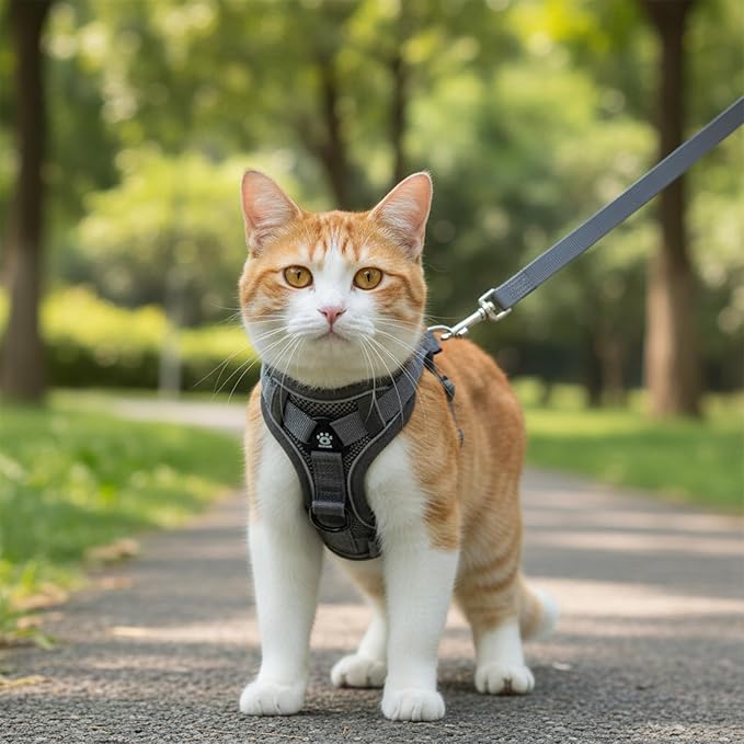 Cat Chest Harness and Leash Adjustable Mesh Cat Leash and Chest Harness Set Soft Breathable Anti Escape Vest Harnesses Cats Walking Jacket for All Types Cats Puppies Rabbits