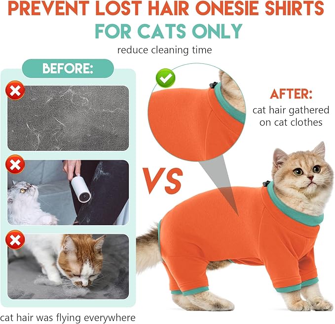 Sticky Cat Clothes Stretchy, Sphynx Hairless Sweater & Pajamas for Cats only, Soft Cat Onesie for Cats After Surgery Female Male & Hair Loss Prevention, Orange 2XL