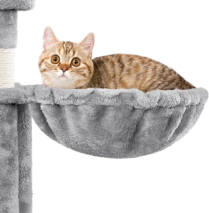 Topeakmart Cat Tree, 67in H Cat Tower for Indoor Cats, Multi-Level Cat Condo with Sscratching Posts & Soft Hammock & Large Basket & Fur Ball Sticks, Light Gray
