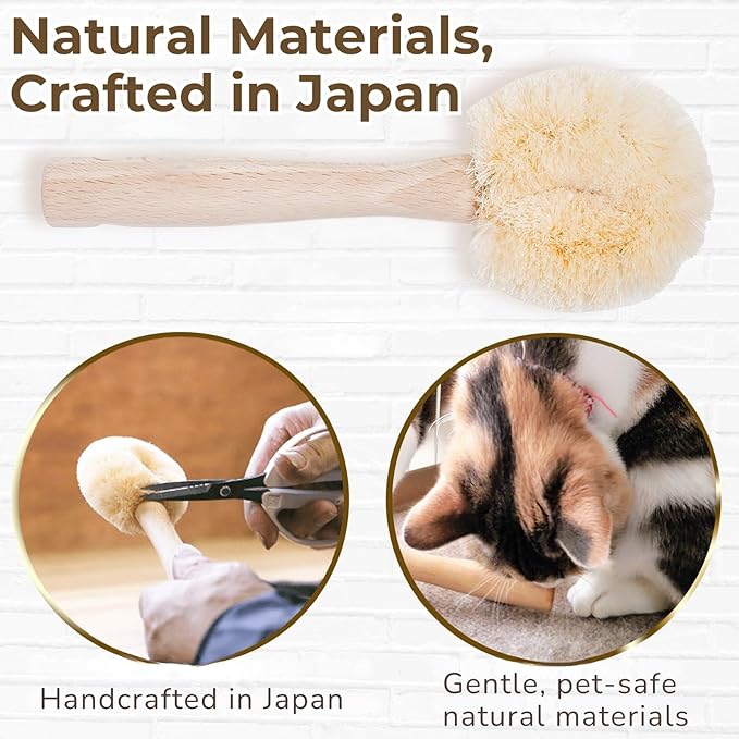 Wablade Cat Brush, Gentle Grooming Brush for Sensitive Cats & Kittens – Soft Grooming & Massage, Gently Removes Loose Surface Fur (Not a Deshedding Tool), Sisal, Made in Japan (Type-A)