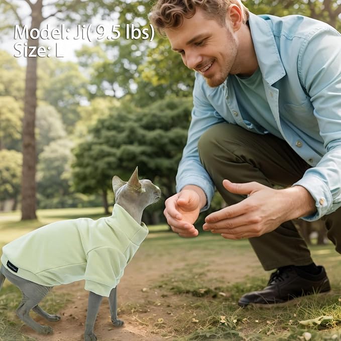 Sphynx Cat Clothes Hairless Cat Sweater Shirt Soft Warm Long Sleeves Pullover Pet Clothes Pajamas Dog Cloth for Small Dogs Kitten Clothes Pet Sweaters(Light Green, L)