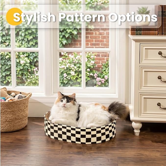 Conlun 2 Pack Oval Cat Scratcher Bowl, Curved Cardboard Scratching Pad Bed for Indoor Kittens, Mess-Free Enclosed Lounge Nest, Furniture Protector, Medium
