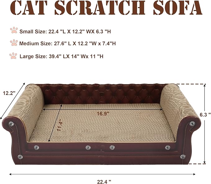 COOZMENT Scratching Sofa, Couch Shaped Thick Scratching Cardboard, Lounge Bed for Indoor Rest&Play, Sofa Scratcher Pad (Brown, 22.4" L X 12.2" W X 6.3" H)