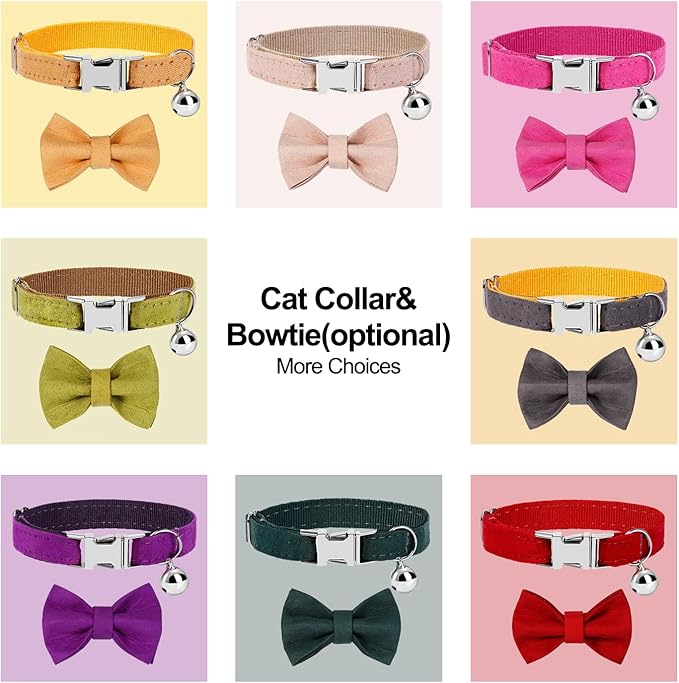 Personalized Cat Collar with Name Plate,Adjustable Tough Nylon Cat ID Collars with Bell,Customize Engraved Pet Name and Phone Number (Velvet Style A)