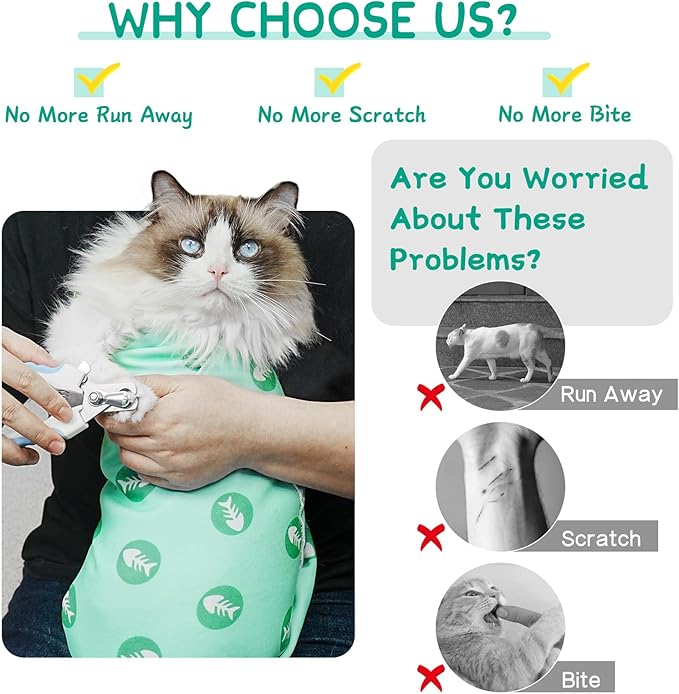 Cat Wrap for Cutting Nails, Self-Adhesive for Grooming, Anti-Scratch Cat Swaddle Wrap for Medicine, Nail Clipping, Teeth Brushing, Ear Cleaning