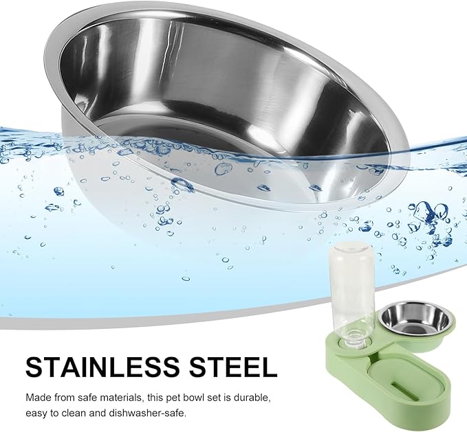 Beavorty Double Stainless Steel Cat Bowl Feeder with Detachable Bowls, Rotatable Corner Foldable Pet Feeder for Cats, Green, Suitable for Indoor Feeding and Watering