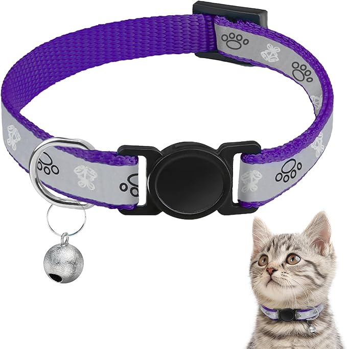Cat Collar Breakaway, Reflective Kitten Collar with Bell, Safety Buckle Kitten Collar, Lightweight, Adjustable, Comfortable, Suitable for Boy Girl Cats (7"-13") Purple