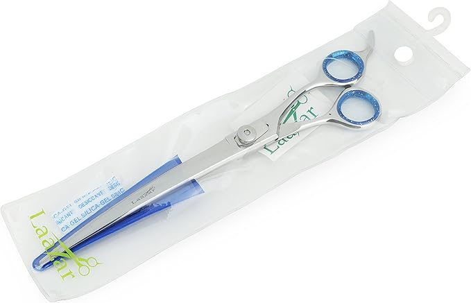 Laazar Pro Pet Grooming Scissors, Premium Steel Dog Grooming Shears with Blue Handles, Long-Lasting Sharp Blades (Curved, 8 Inches)