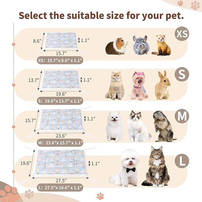 2PCS Reversible Silent Cat Bed Self Warming Pet Pad Thin Style Mat Washable Cushion Pad, Pad for Window Perch Outdoor Cat Houses, for Cats, Small Dogs, Rabbits, Non Electric,(Blue Kitten,XS)