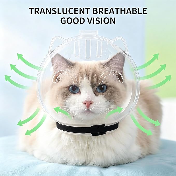 Transparent Cat Helmet with 4 Silicone Paw Covers, Adjustable Breathable Cat Muzzle Restraint for Bathing, Nail Trimming & Grooming (L)