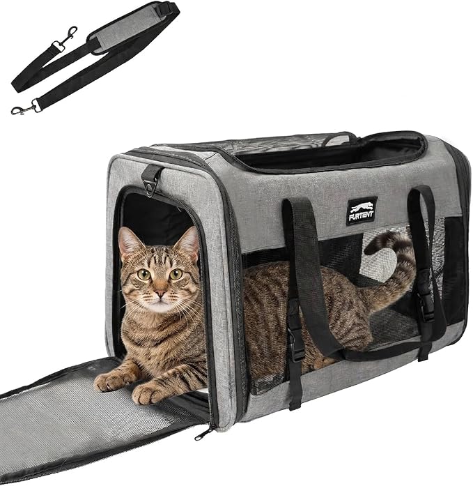 Soft Sided Two Cats Dog Carrier up to 25 lbs, Portable Mesh Pet Travel Bag for Medium Puppy Big Cats, Collapsible Puppy Crate Home Outdoor 20x13x13in, Grey