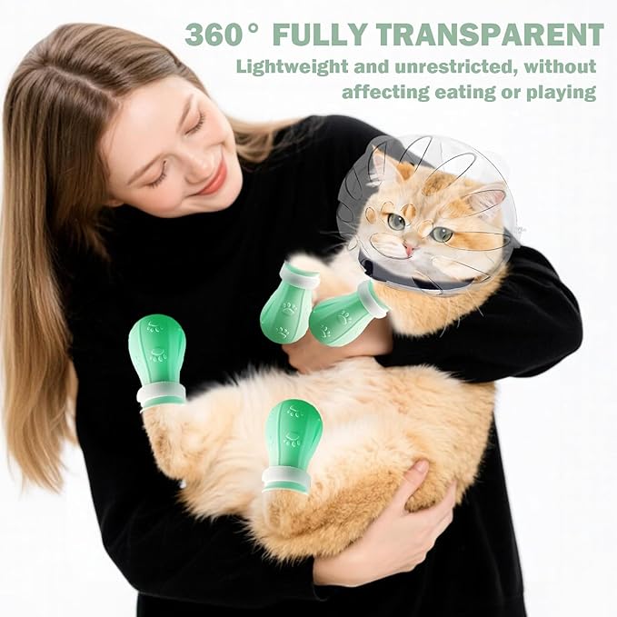 Cat Head Cover,Cat Bubble Muzzle,Cat Helmet for Grooming,Adjustable Hood,Anti-Bite Helmet,with 4 Silicone Paw Shoes,for Pet Bathing Shaving Nail Trimming