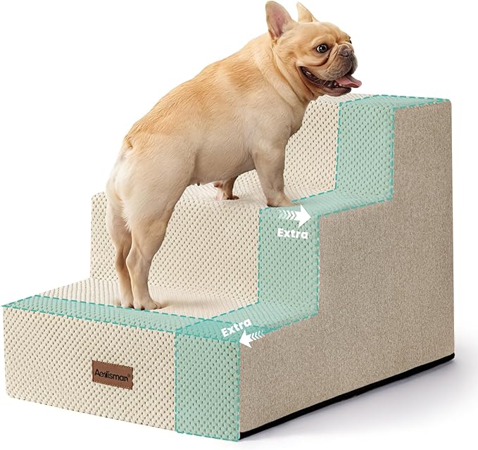 Aodisman Dog Stairs for Small Dogs, 3-Step Wider Pet Stairs for Couch and Beds, Non-Slip Dog Steps for Old Cats, Puppy, Small Medium Dogs,15.7" H,Beige