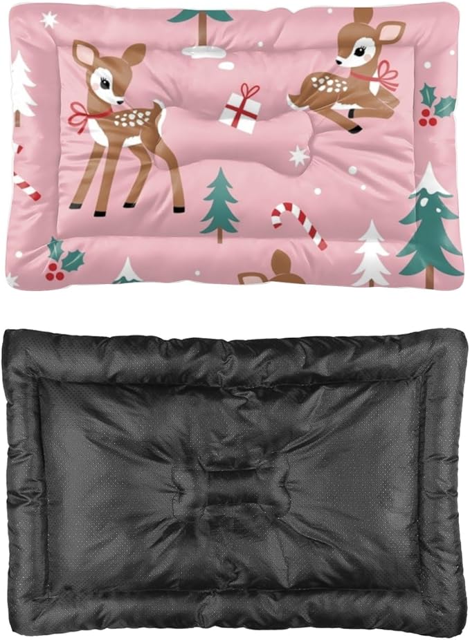 Christmas Deer Pattern Cat Mat Bed Waterproof Cat Bed Crate Mat for Dogs Portable Dog Non- Slip Bottom Furniture Covers for Pets Multi- Scenario Dogs Gift Printed Pet Pad 24× 18 Inch