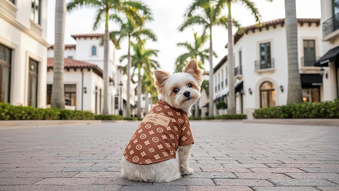 Luxury Designer Dog T Shirt – Trendy Puppy Clothes for Small Dogs, Fashion Pet Tee for French Bulldogs & Chihuahuas, Everything Chic Dog Apparel (ChewyPawttonTee, Large)