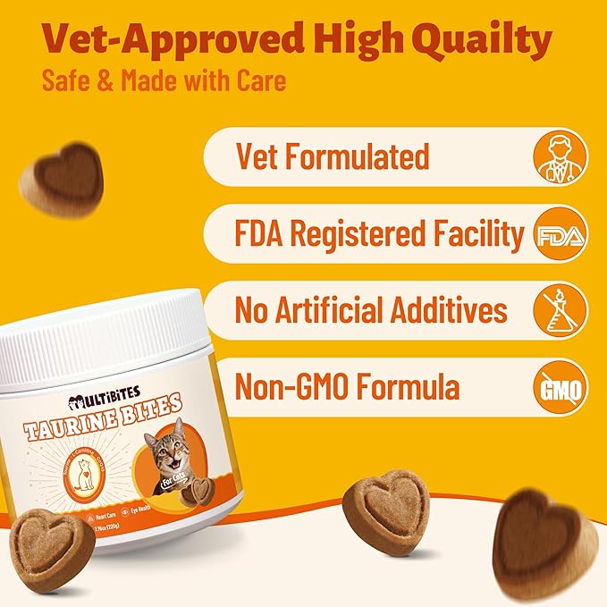 330 Bites Taurine for Cats for Heart & Eye Health – with Omega-3, CoQ10, Lutein and Vitamins for Cats – Natural Antioxidant Support for Kittens, Adult & Senior Cats 7.76 oz