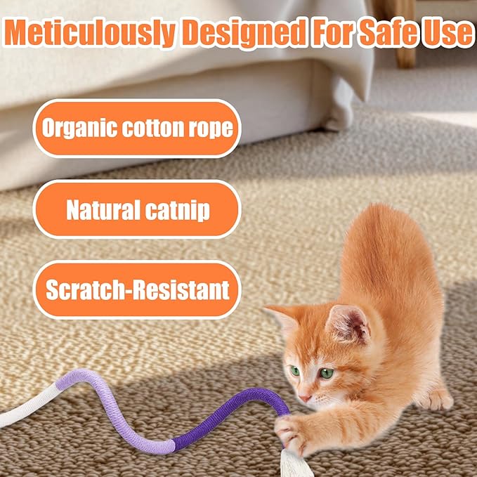 Bestac Cat Chew Rope Toy Natural Cotton & Rubber Kitten Teething Toy, Interactive Chew, Quiet Play, Ideal for Kitten & Adult Cat Indoor Fun & Energy Release