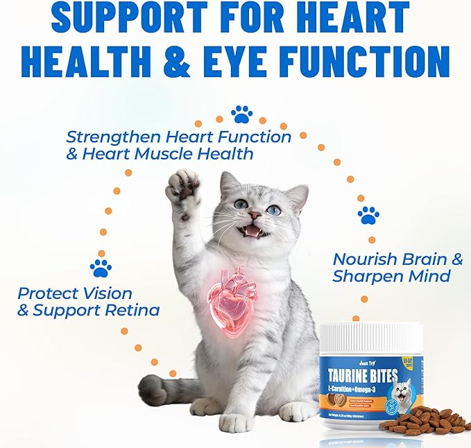 Just Try 16 OZ Taurine Treats with Coenzyme Q10 for Cats + 6.35 oz Cat Taurine Bites Coq10 Support Feline Heart Health