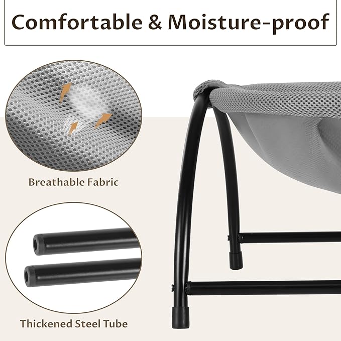 Elevon Elevated Cat Bed, Free-Standing Cat Hammock Bed, Pet Bed with Metal Frame for Indoor Outdoor, Pet Bed Suitable for Summer Machine Washable & Breathable Easy Assembly up to 40lbs