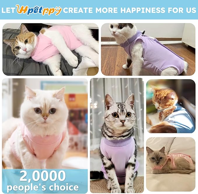 Hpetppy Cat Recovery Suit, Kitten Surgical Bodysuit for Abdominal Wound Anti Licking After Surgery, Pet Surgical Recovery Snugly Suit Cat Spay Recovery Suit Female for Small Male Female Cats Blue L