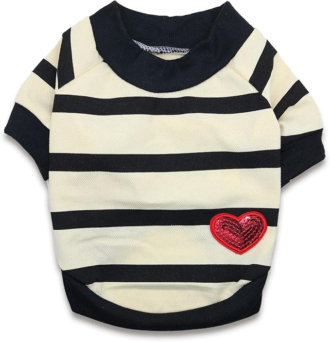 Pet Sweater Striped Dog Clothes Medium Dogs T Shirts Boston Bulldog Sweatshirt, XL, Light Yellow