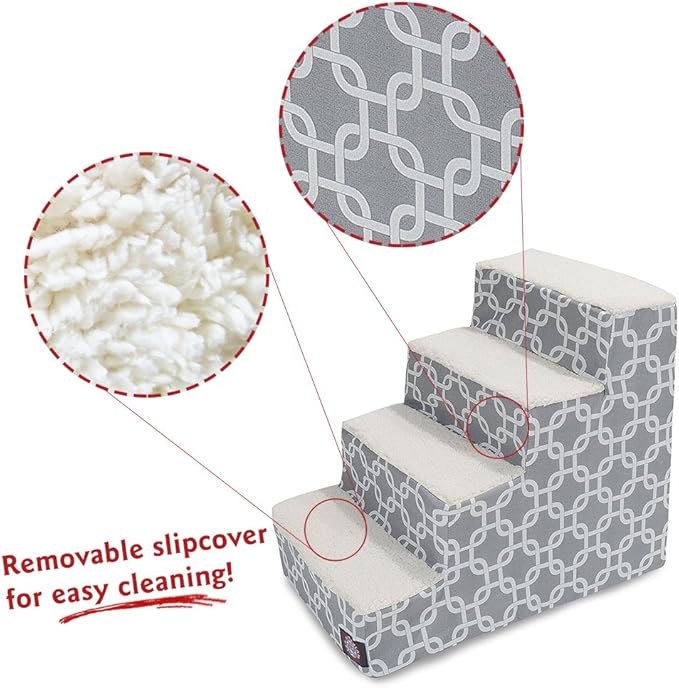 Majestic Pet 4 Step Portable Dog Stairs for Small Dogs to get on Bed Supports 25 lbs or Less – Dog Steps for High Bed with Machine Washable Cover – Pet Stairs for Cats Links Gray