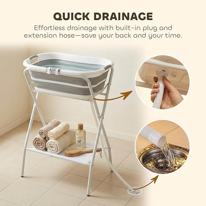 PawHut 2 in 1 Dog Bath Tub, Dog Washing Station for Bathing and Grooming, Elevated Shower Bath Tub, Collapsible Foldable Portable Bathtub for Small Dogs Puppy Cats Pet, Indoor and Outdoor