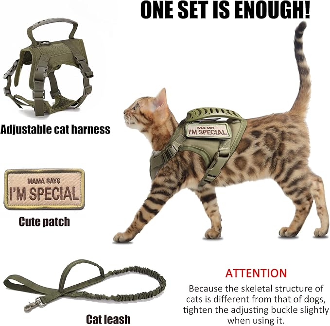 AIWAI Tactical Cat Harness for Walking Escape Proof, Adjustable Pet Vest Harness with Control Handle for Large Cat Small Dog, Soft Mesh, Gift with Patch