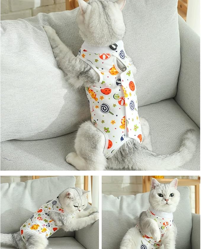 2 PCS Cat Recovery Suit for Spay Abdominal Wounds Female, Cat Onesie for Cats After Surgery, Pet Surgery Recovery Suit Kitten Onesie for Cats Anti Licking (Sweet (2PCS), Medium)