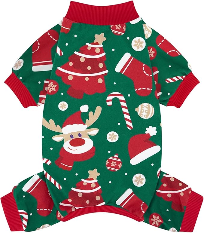 XPUDAC Christmas Dog Pajamas Dog Clothes for Small Medium Dogs Boy Girl Cute Holiday Puppy Outfit Pjs Bodysuit for Doggie Onesies Cat Apparel, Red, Green, 2XL